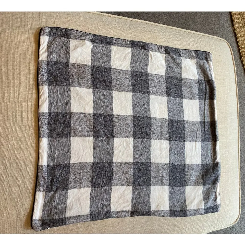 Lauren Ralph Lauren Gray & White Plaid Square Throw Pillow Cover 20x20 Flannel